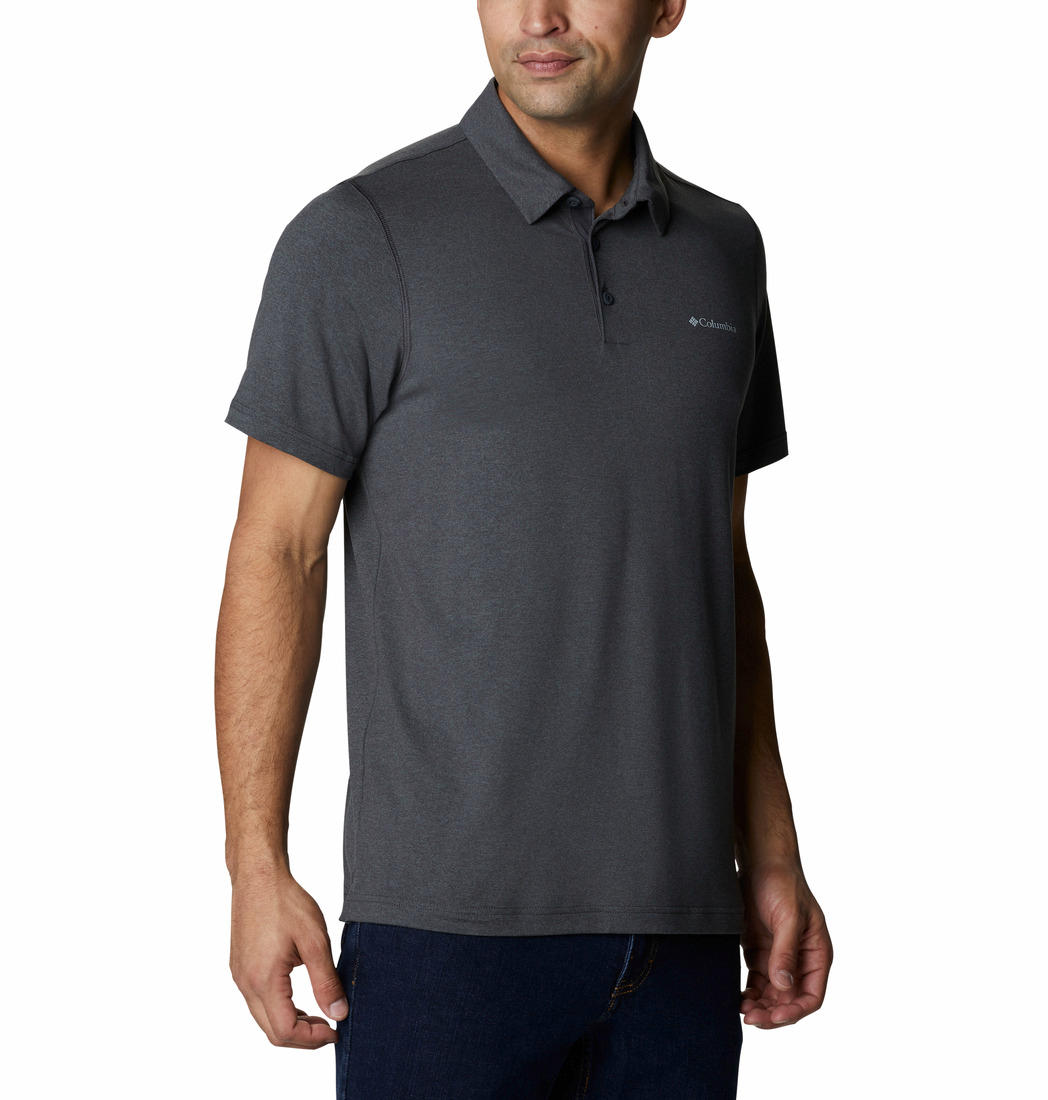 A Men Wearing Columbia Men Black Tech Trail Polo (Sun Protection)