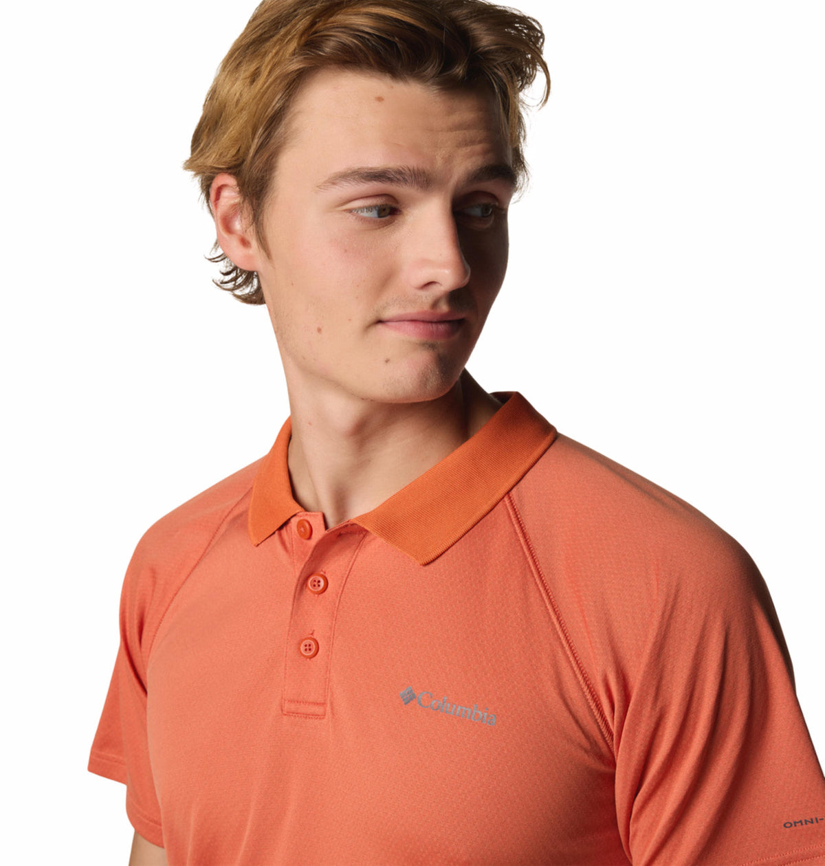 A Men Wearing Columbia Men Red Alpine Chill Pro Polo (Sun Protection)