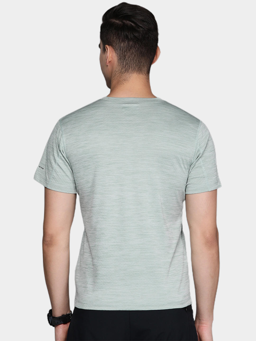 A Men Wearing Columbia Men Green Zero Rules Short Sleeve Graphic Shirt (Sun Protection)