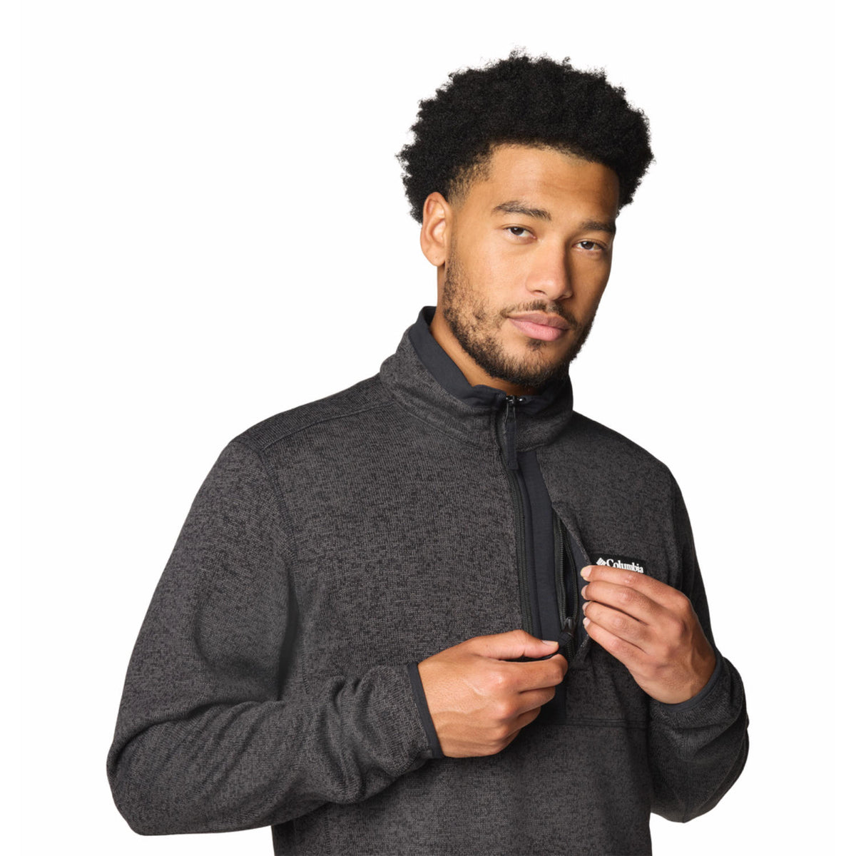 A Men Wearing Columbia Men Black Sweater Weather Half Zip