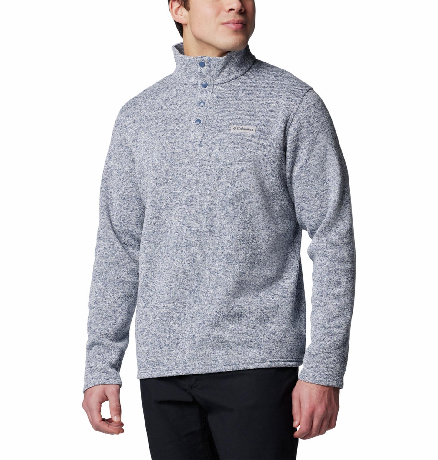 A Men Wearing Columbia Men Blue Alto Pass Half Snap Fleece