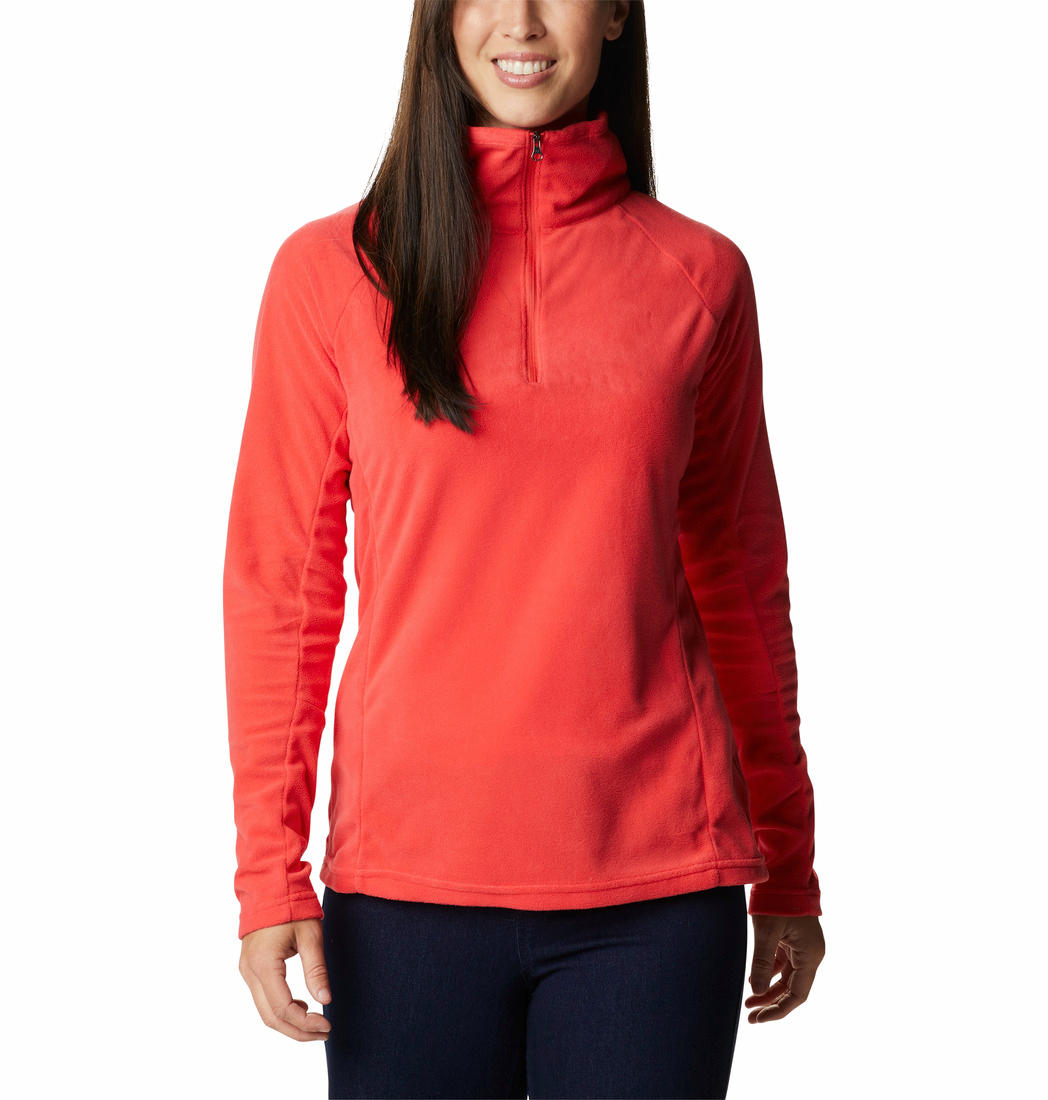 A Women Wearing Columbia Women Red Glacial IV 1/2 Zip