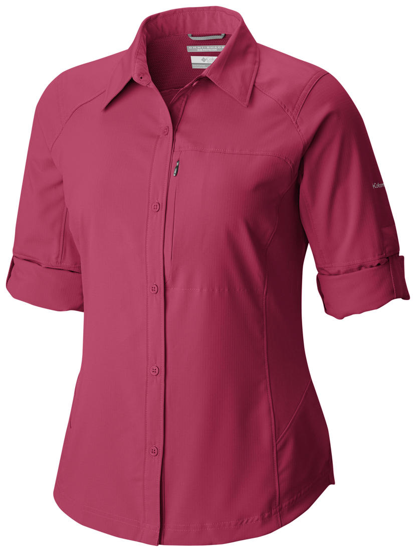 Columbia Women Red Silver Ridge Long Sleeve Shirt (Sun Protection)