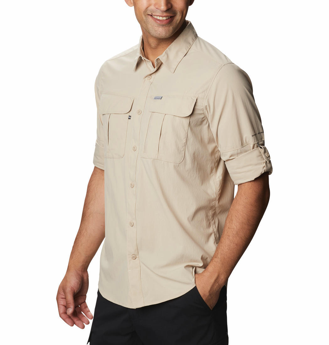 A Men Wearing Columbia Men Brown Newton Ridge Long Sleeve (Sun Protection)