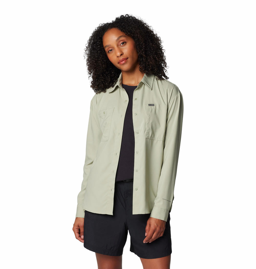 Columbia Women Green Omni-Shade Silver Ridge Utility Shirt with Sun Protection Fabric