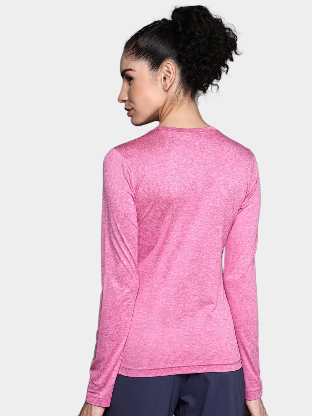 A Women Wearing Columbia Women Pink Columbia Hike LS Shirt