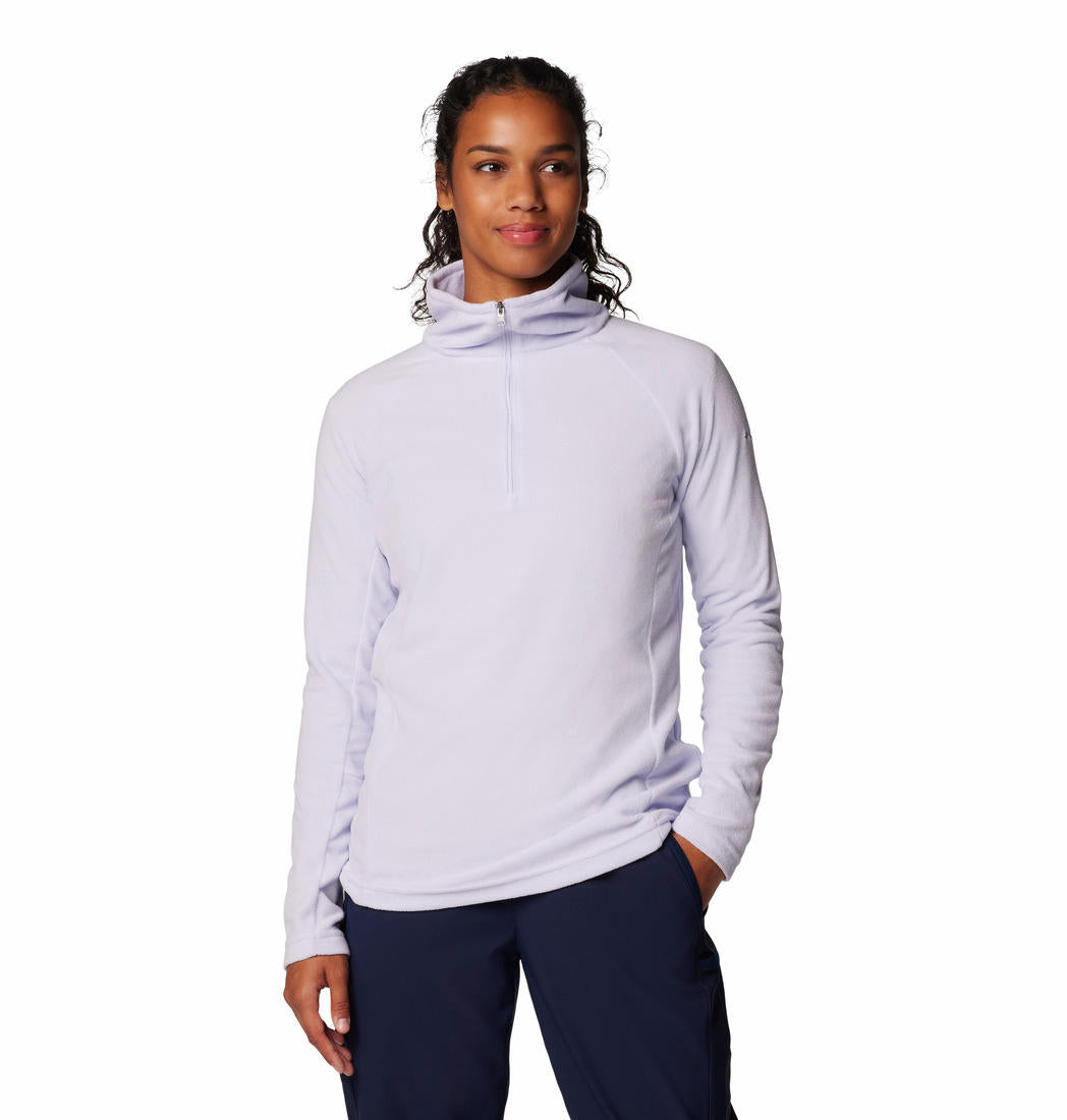A Women Wearing Columbia Women Purple Glacial IV 1/2 Zip