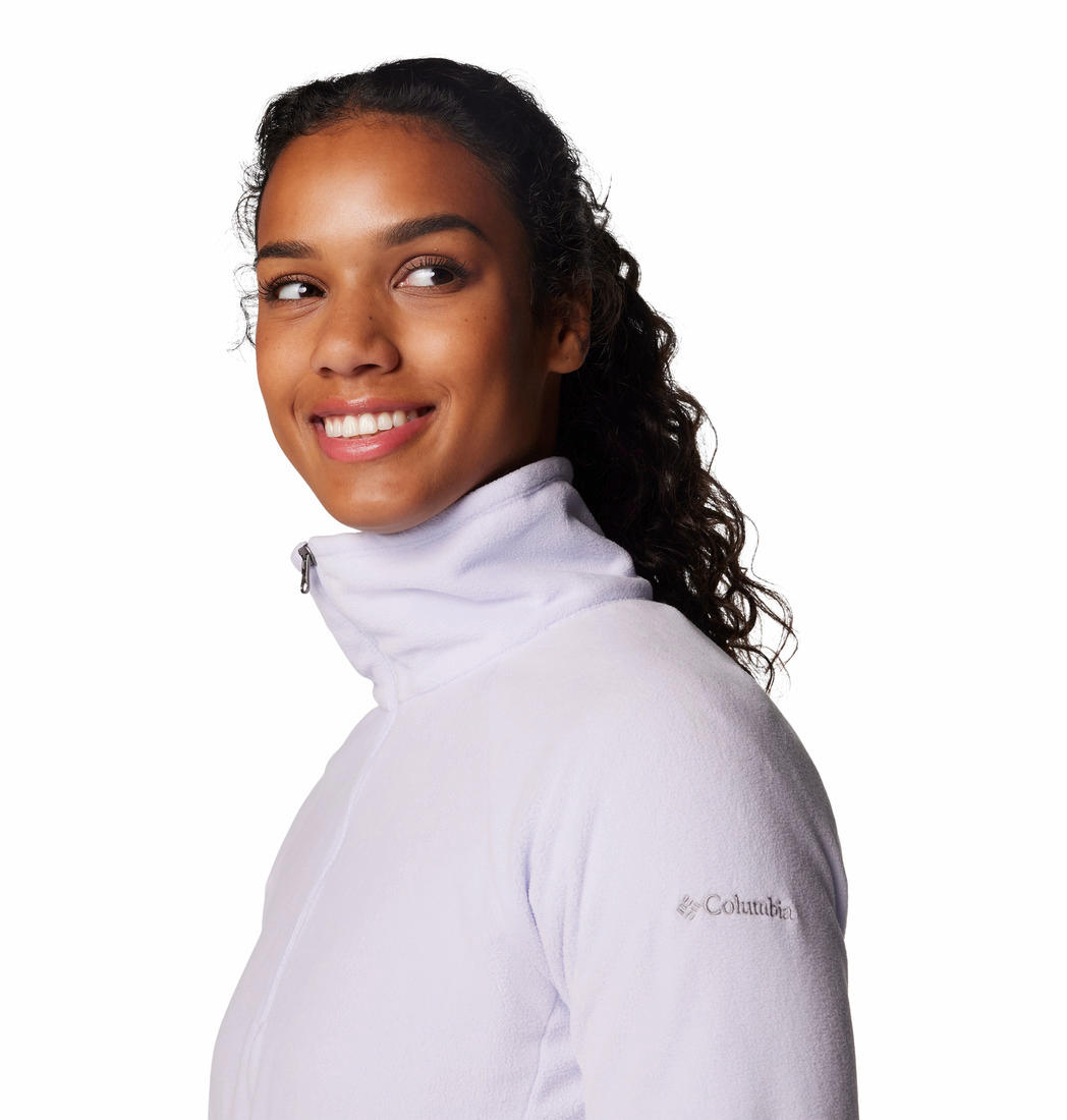 A Women Wearing Columbia Women Purple Glacial IV 1/2 Zip