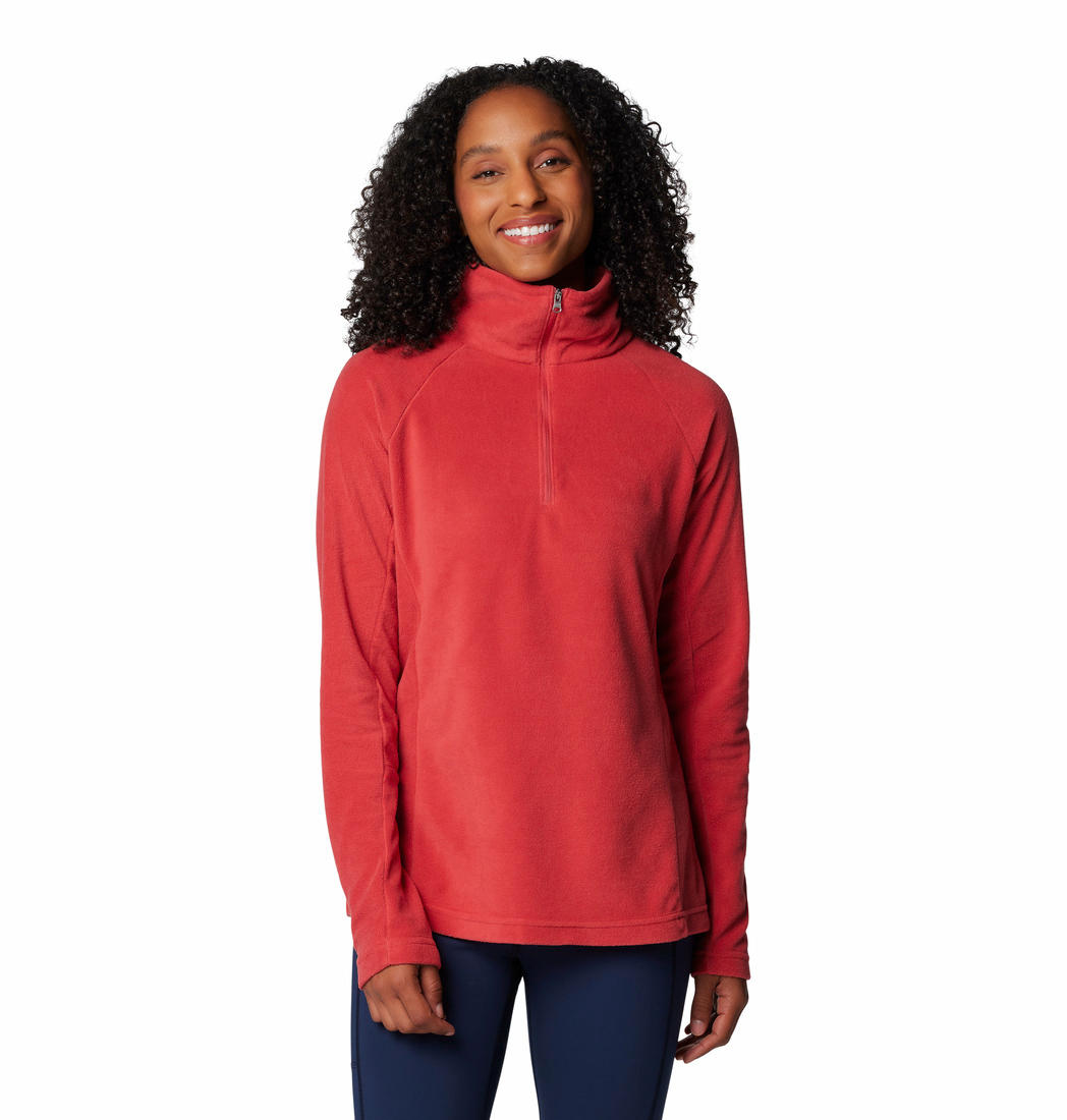 A Women Wearing Columbia Women Red Glacial IV 1/2 Zip