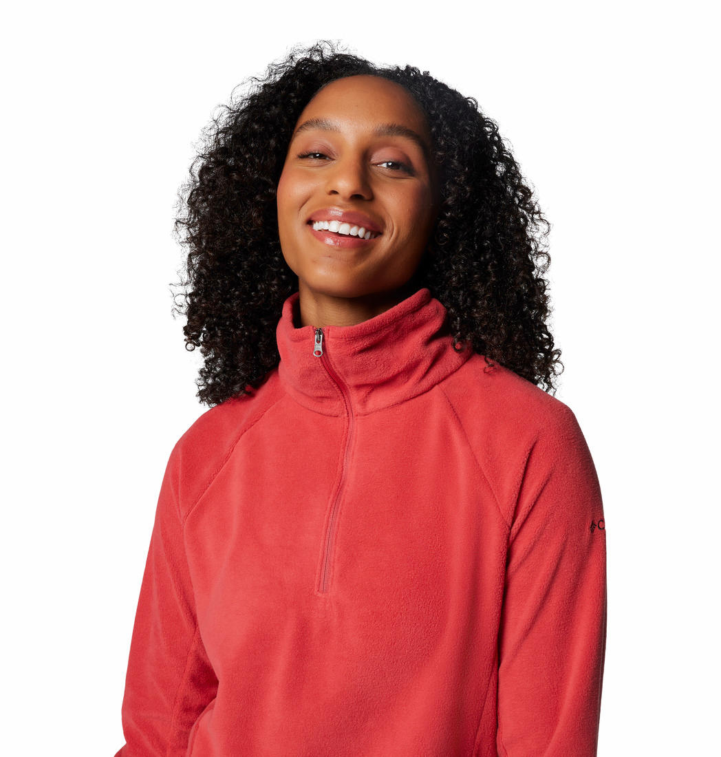 A Women Wearing Columbia Women Red Glacial IV 1/2 Zip