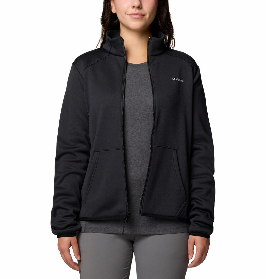 A Women Wearing Columbia Women Black Col Hike Tech Fleece FZ
