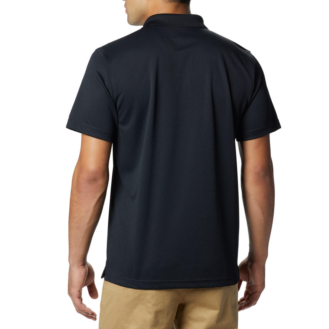 A Men Wearing Columbia Men Black Utilizer Polo (Sun Protection)