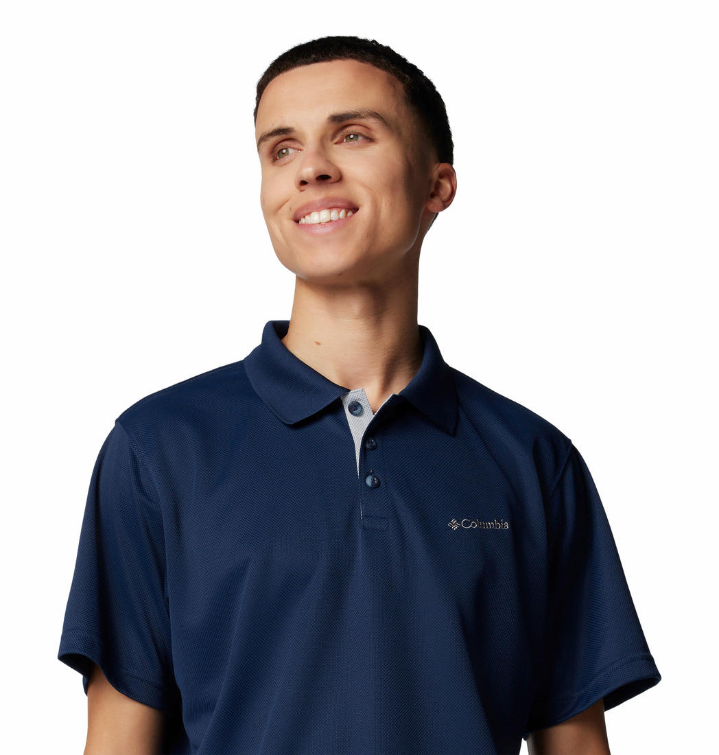 A Men Wearing Columbia Men Blue Utilizer Polo (Sun Protection)