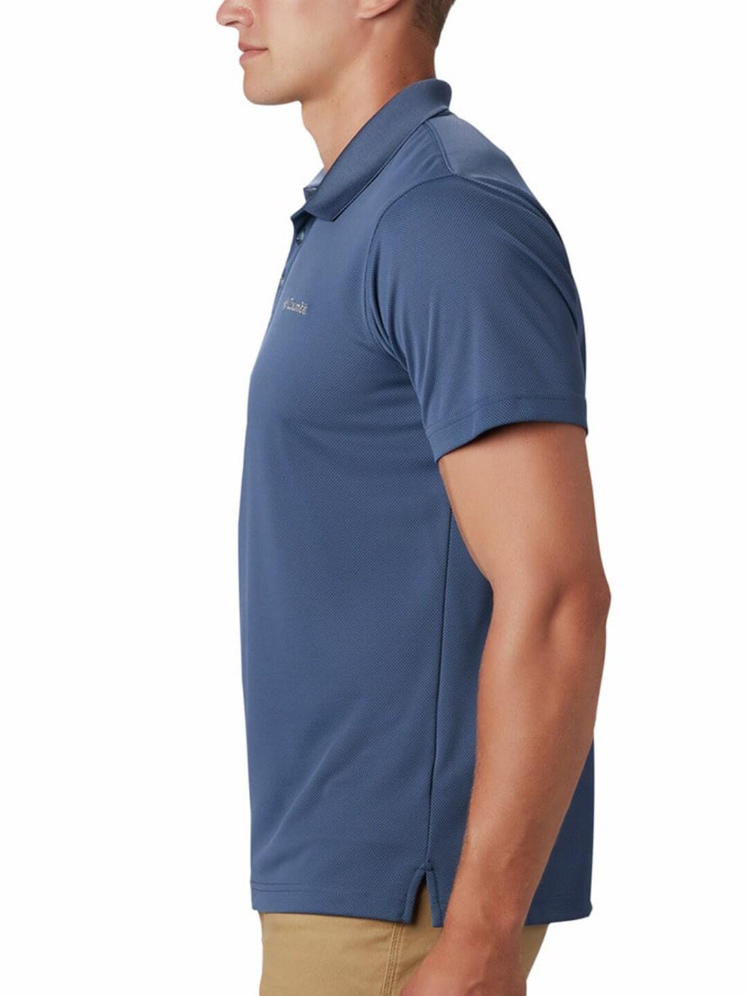 A Men Wearing Columbia Men Blue Utilizer Polo (Sun Protection)
