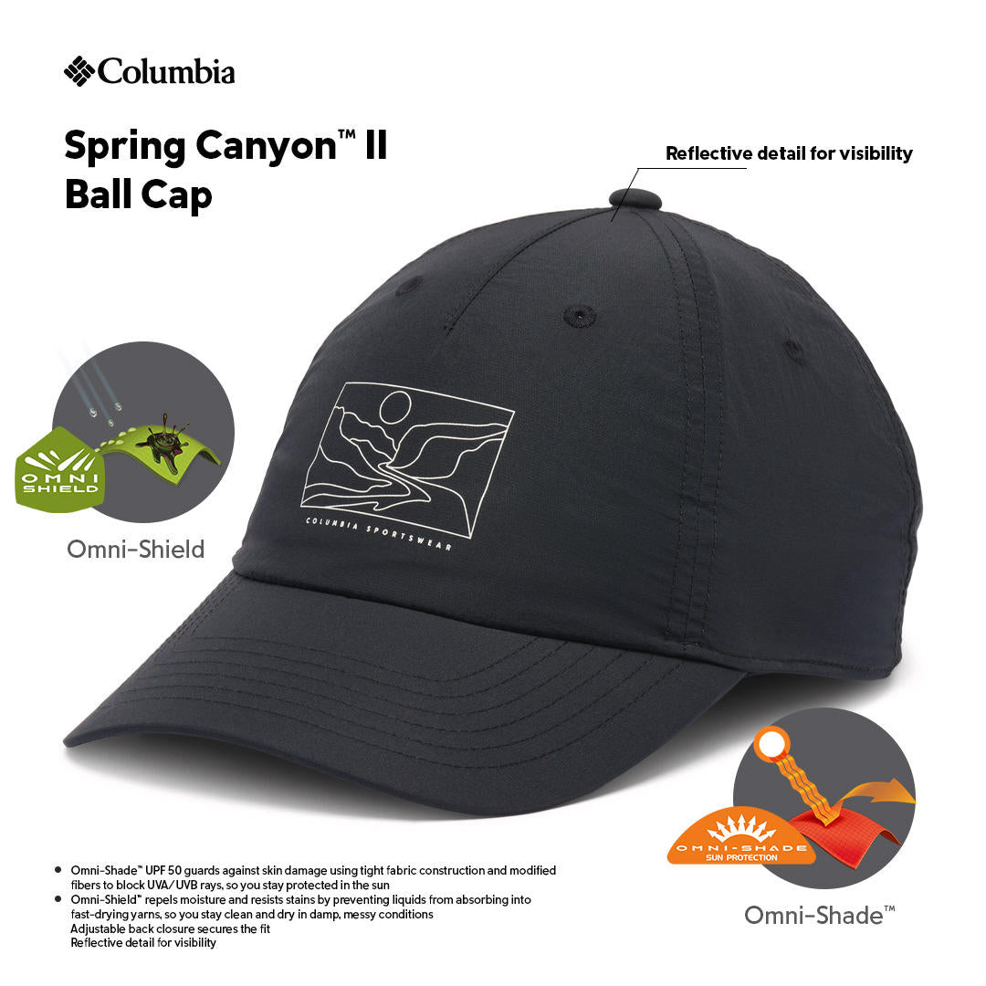 Columbia Unisex Black Spring Canyon II Ball Cap with Superior Sun Guard