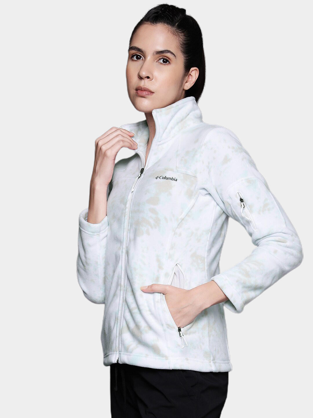 Columbia Women White Fast Trek Printed Fleece Jacket