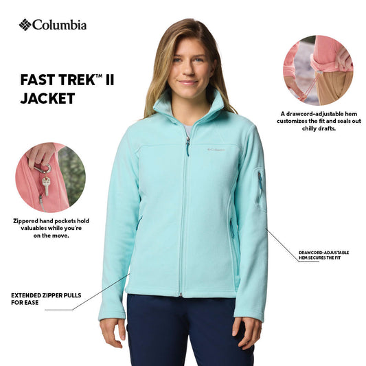 A Women Wearing Columbia Women Green Fast Trek II Jacket