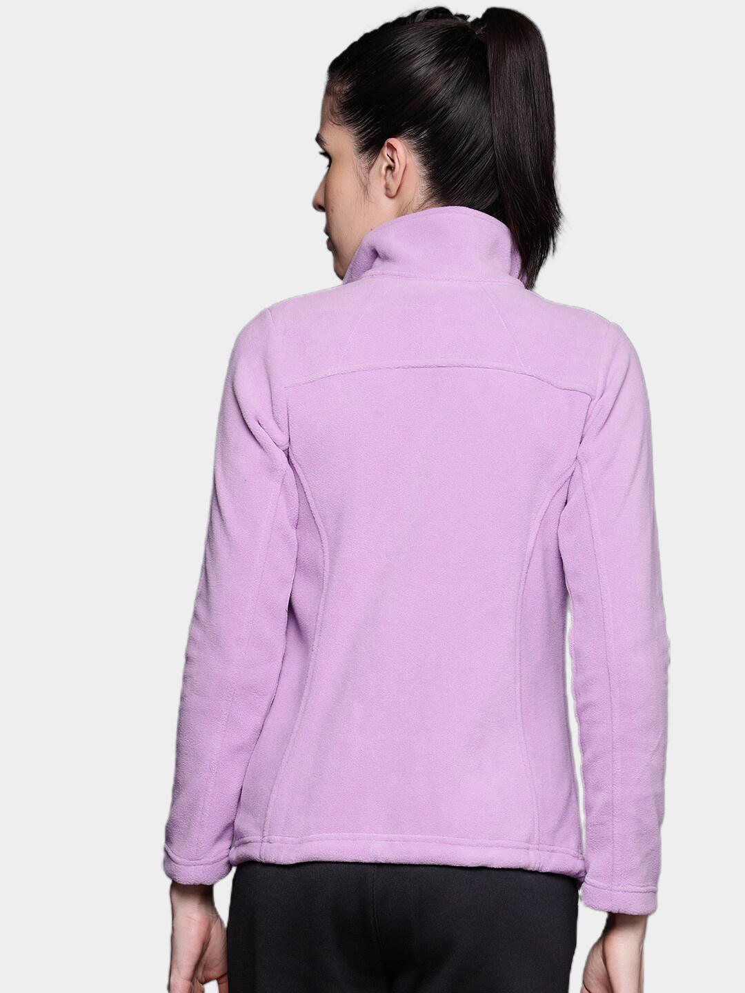 A Women Wearing Columbia Women Purple Fast Trek II Jacket