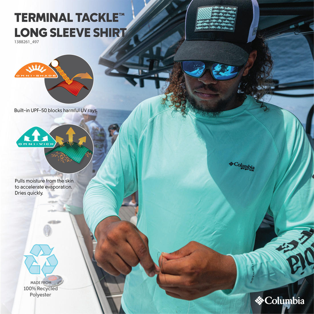 A Men Wearing Columbia Men Blue Terminal Tackle LS Shirt (Sun Protection)