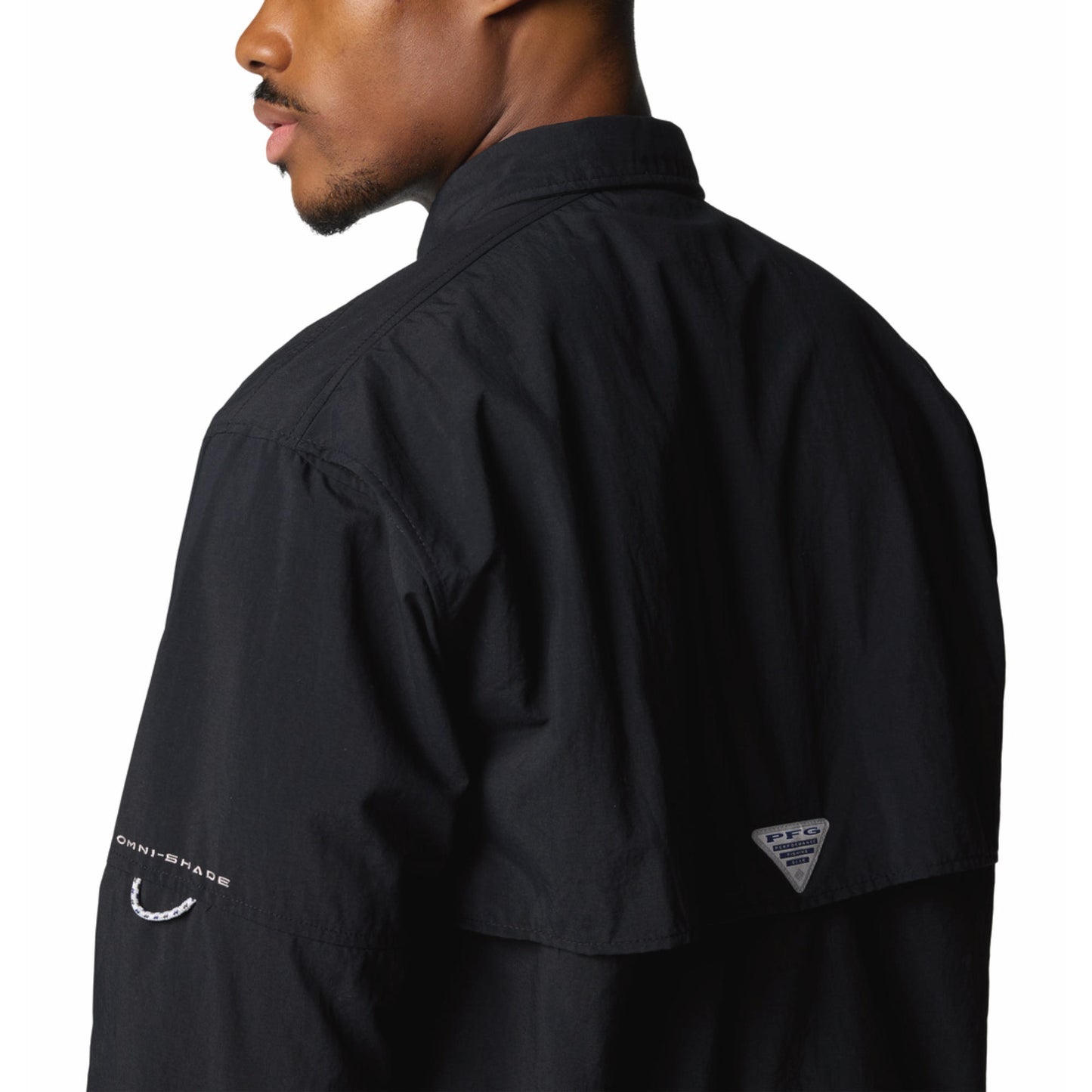 A Men Wearing Columbia Men Black Bahama II L/S Shirt (Sun Protection)