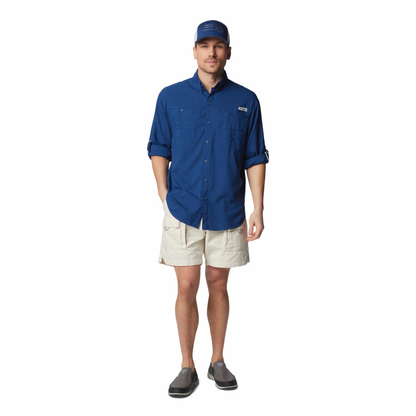 Columbia Men Blue Omni-Shade Tamiami II Shirt with Sun Protection