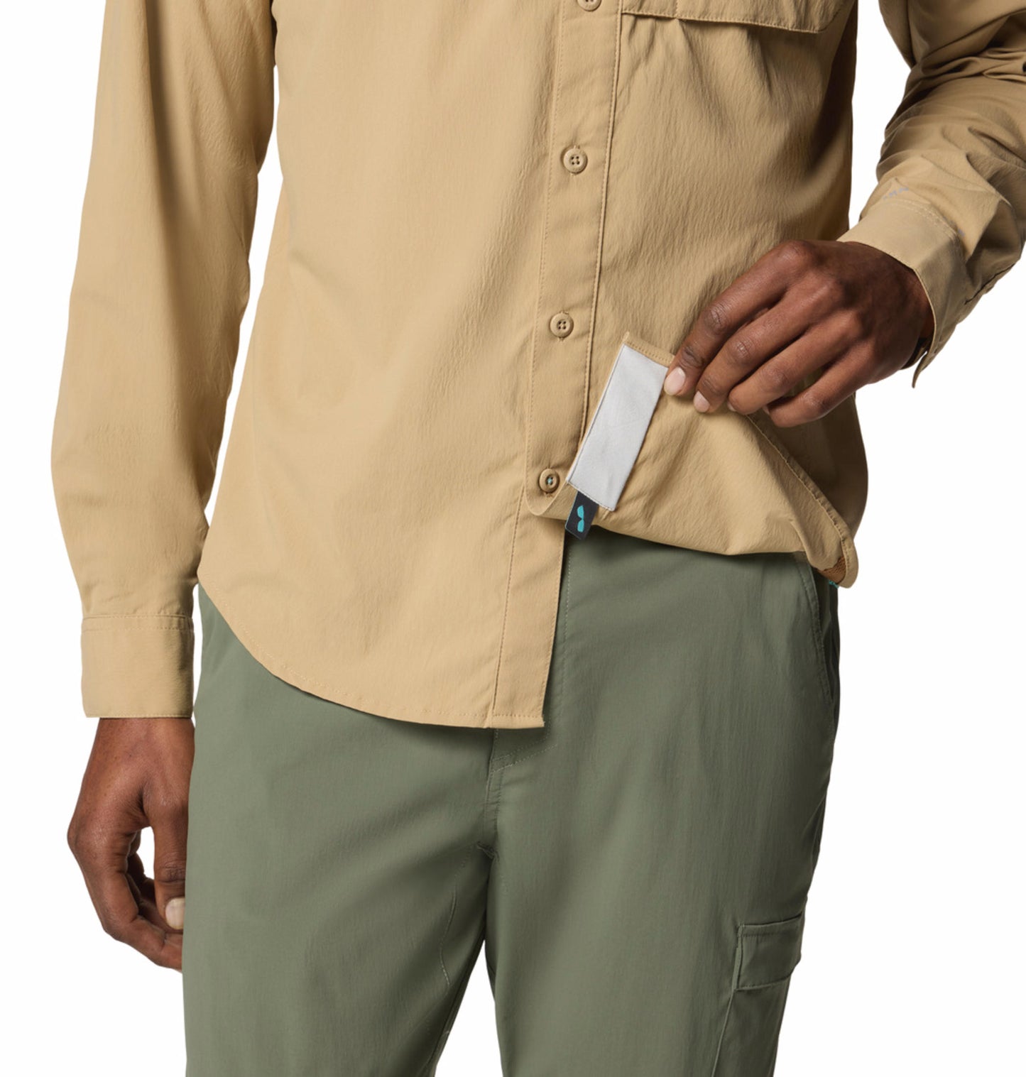 A Men Wearing Columbia Men Brown Wild Cast Long Sleeve Shirt (Sun Protection)