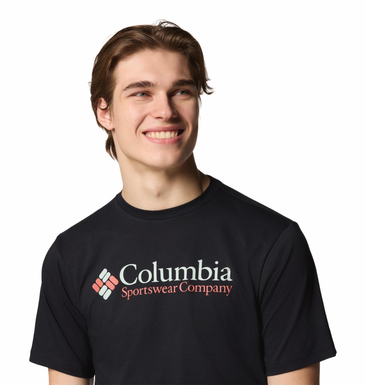 A Men Wearing Columbia Men Black CSC Basic Logo Short Sleeve