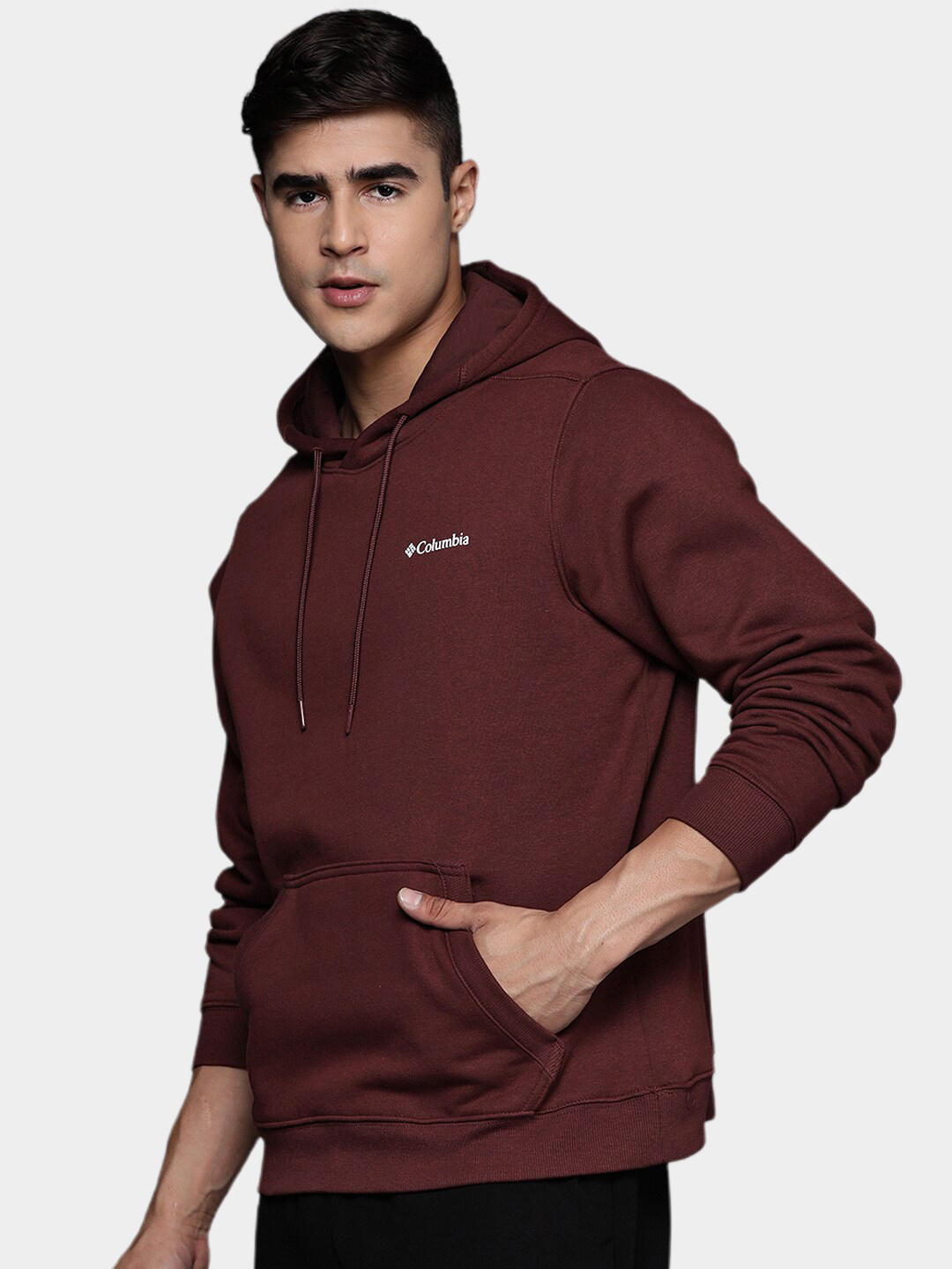 A Men Wearing Columbia Men Maroon CSC Basic Logo II Hoodie