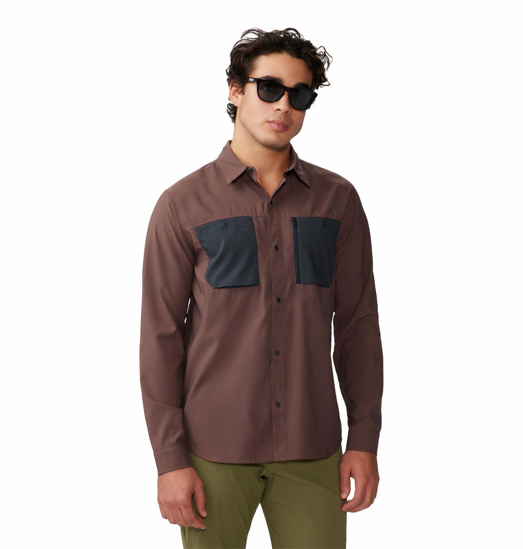 Mountain Hardwear Men Brown UPF 50 Trail Sender Shirt (Sun Protection)