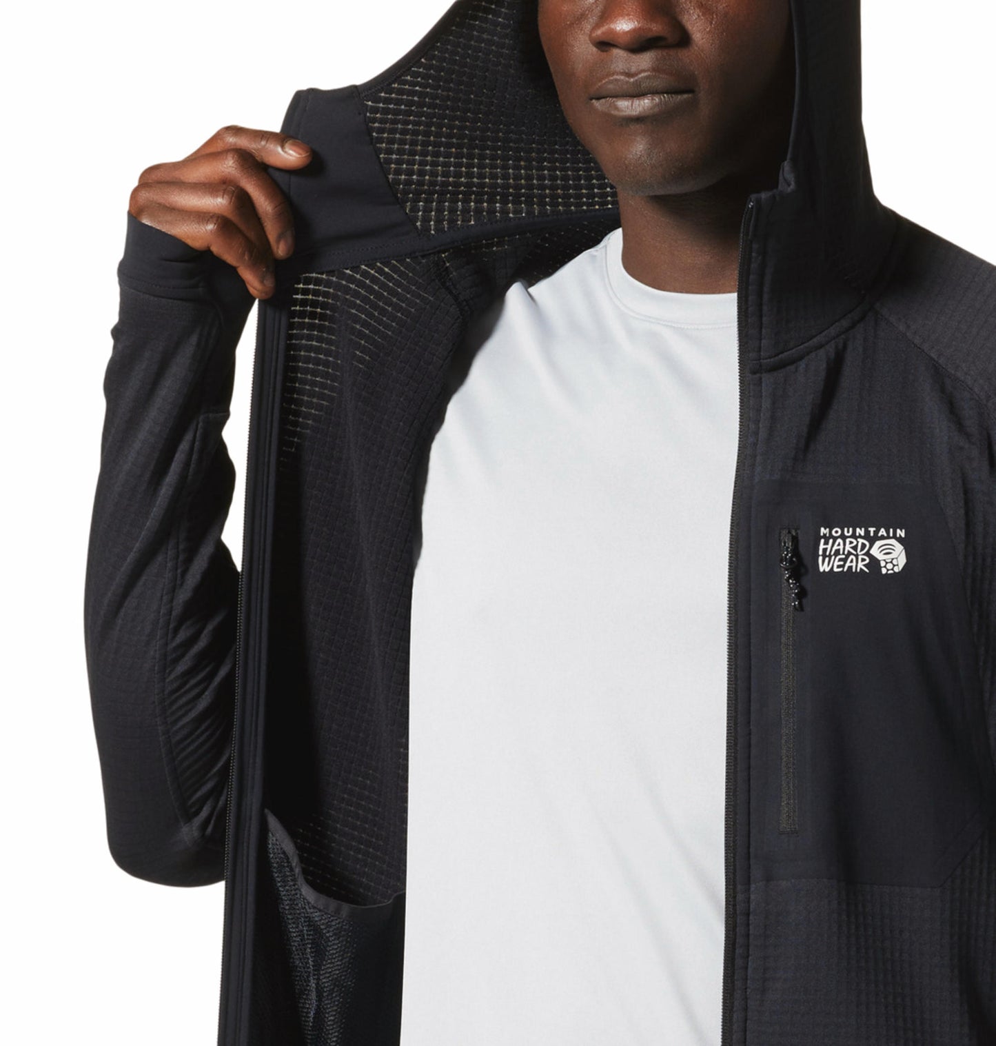 Mountain Hardwear Men Black Polartec Power Grid Fleece Hoodie