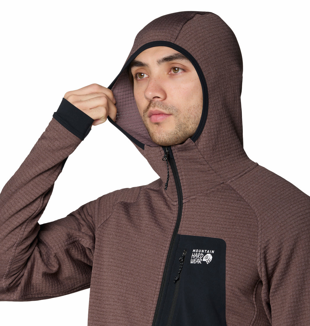 Mountain Hardwear Men Brown Polartec Power Grid Full Zip Hoody