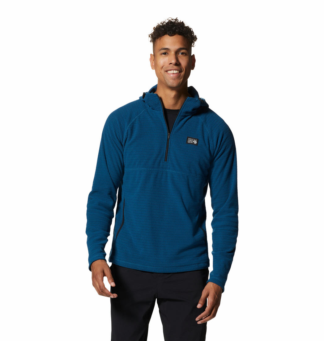 Mountain Hardwear Men Blue Summit Grid Fleece Hoodie