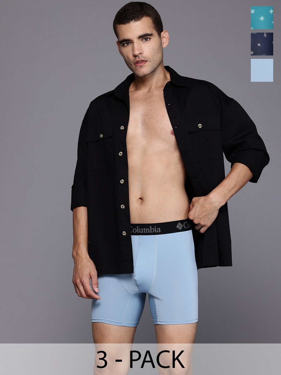 Columbia Men Navy Blue Omni-Wick Printed Stretch Boxer Briefs - Pack of 3 (Non-Returnable)