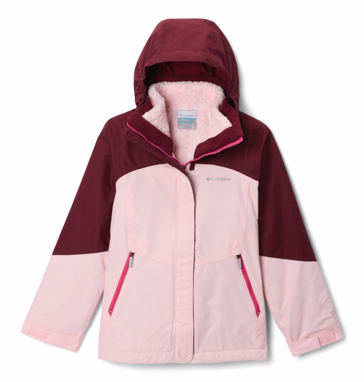 Columbia Kids Girls Pink Omni-Heat Reflective Bugaboo III Fleece Hooded Interchange Jacket