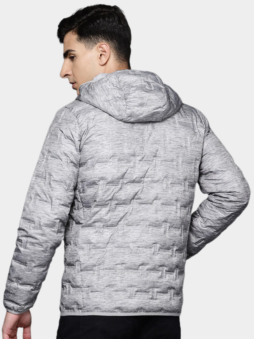 A Men Wearing Columbia Men Grey Delta Ridge Down Hooded Jacket
