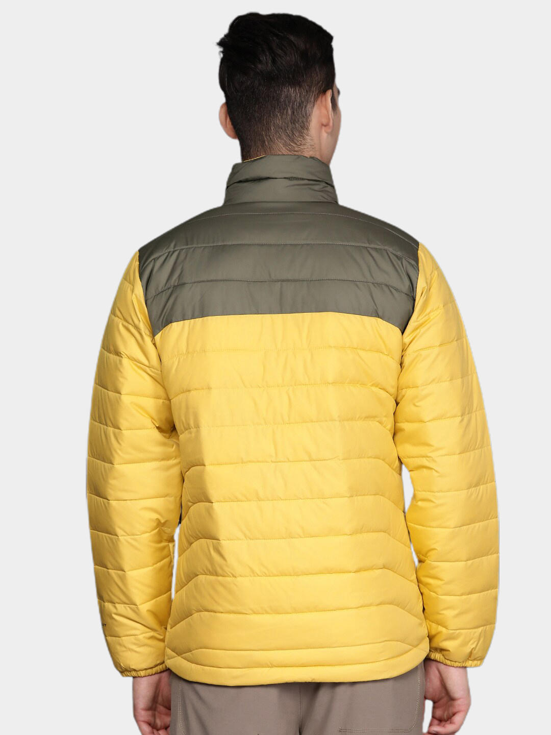 A Men Wearing Columbia Men Yellow Powder Lite Jacket