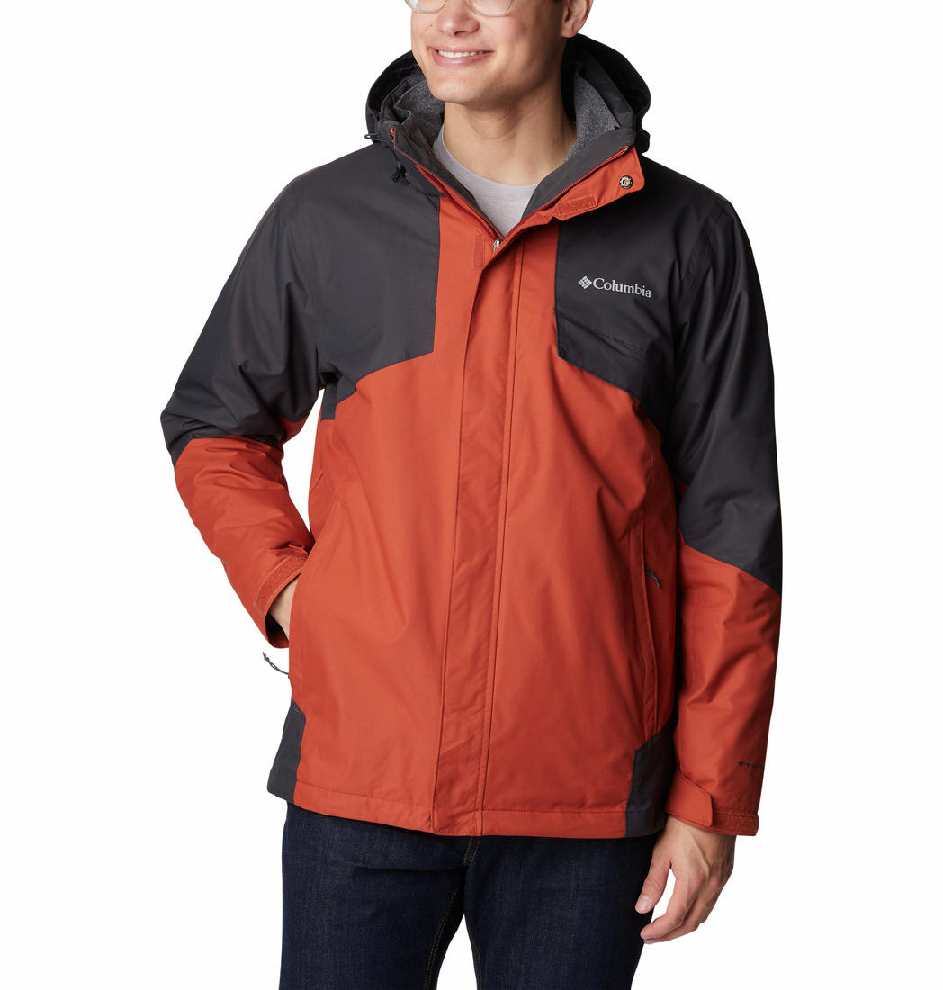 A Men Wearing Columbia Men Orange Bugaboo II Fleece Interchange Jacket
