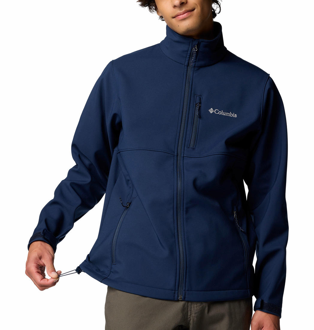 A Men Wearing Columbia Men Blue Ascender Softshell Jacket
