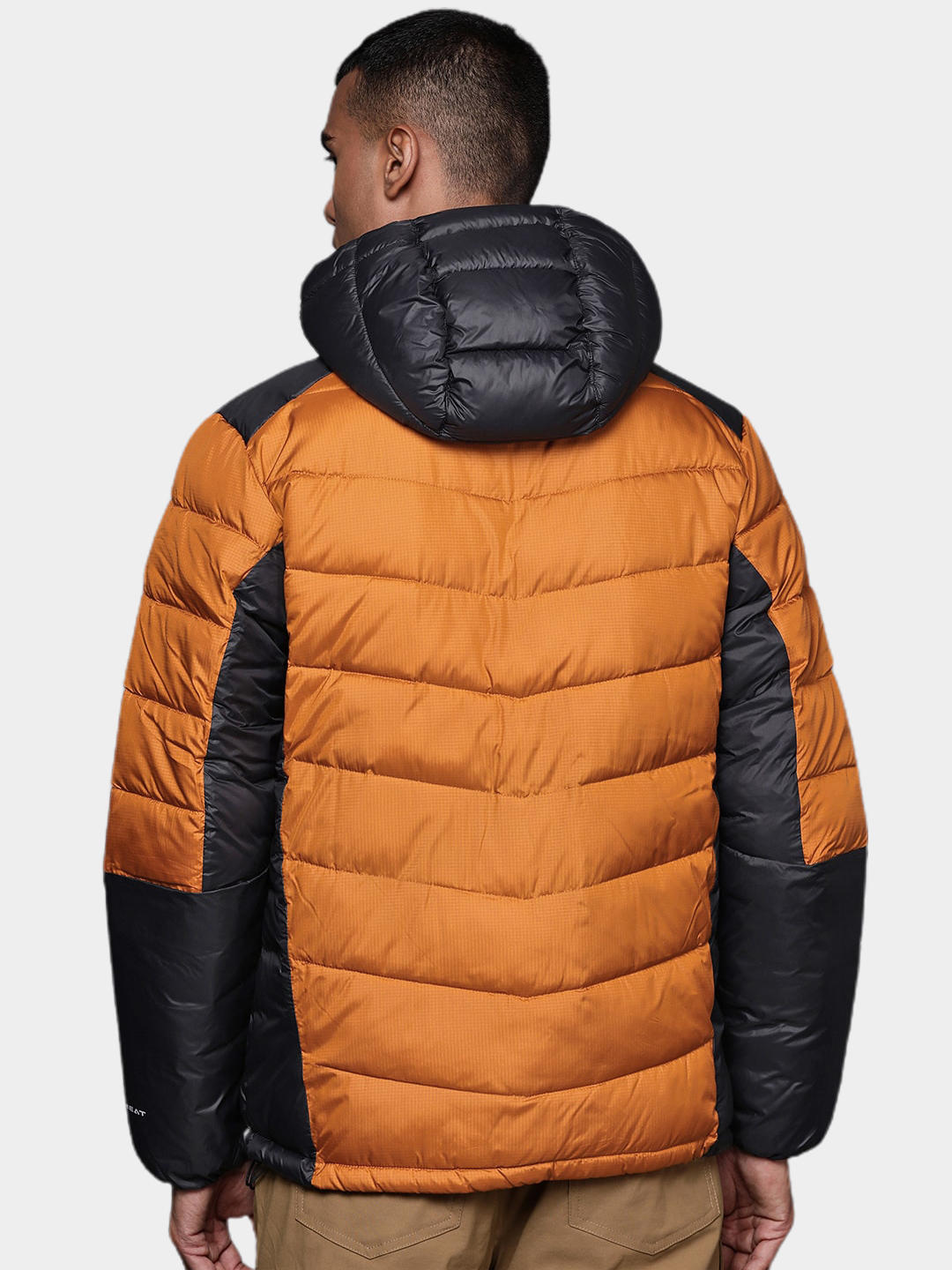 Columbia Men Orange Omni-Heat Inifnity Labyrinth Loop Hooded Down Jacket