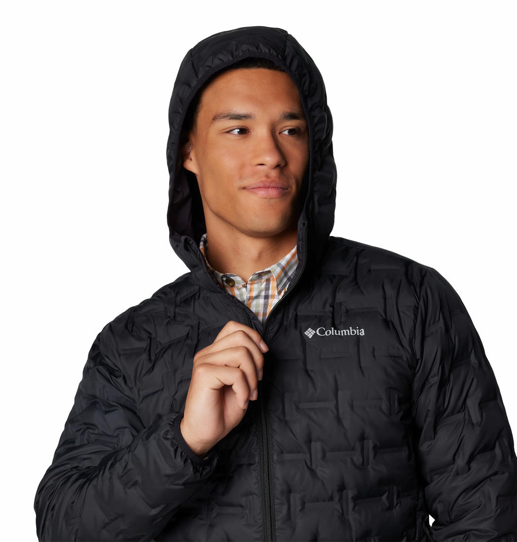 A Men Wearing Columbia Men Black Delta Ridge II Down Hooded Jacket