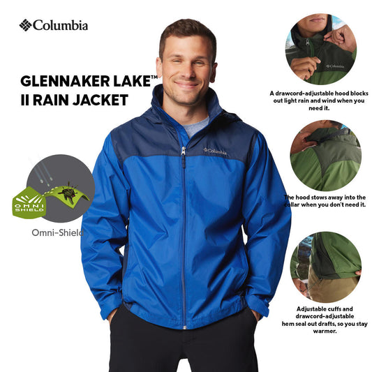 A Men Wearing Columbia Men Blue Glennaker Lake II Rain Jacket