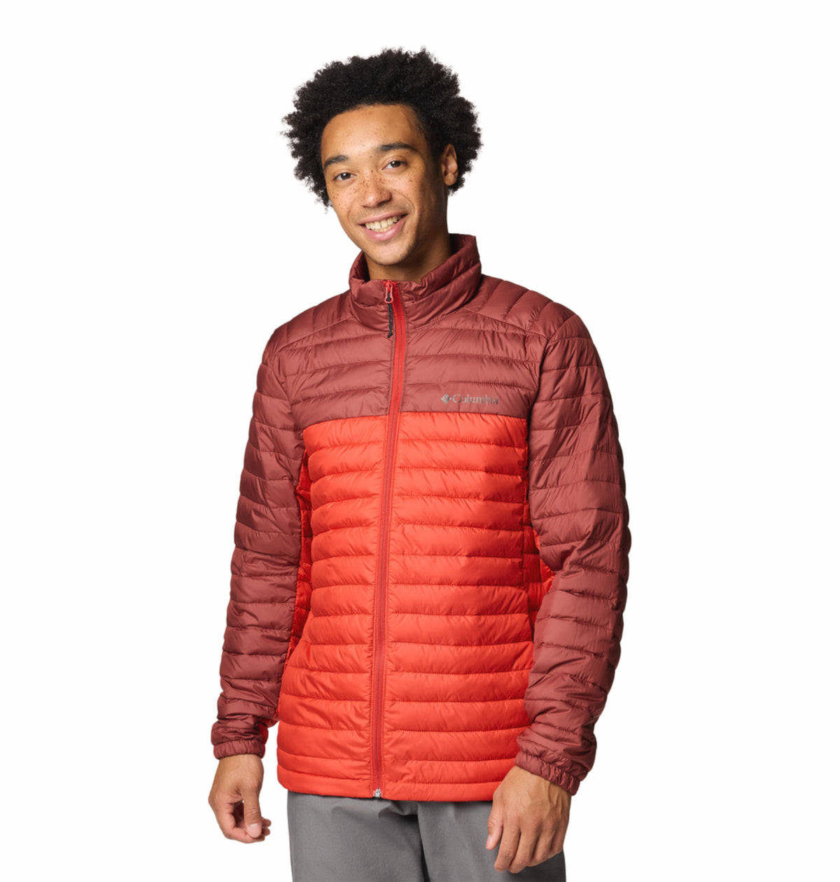 A Men Wearing Columbia Men Red Silver Falls II Jacket