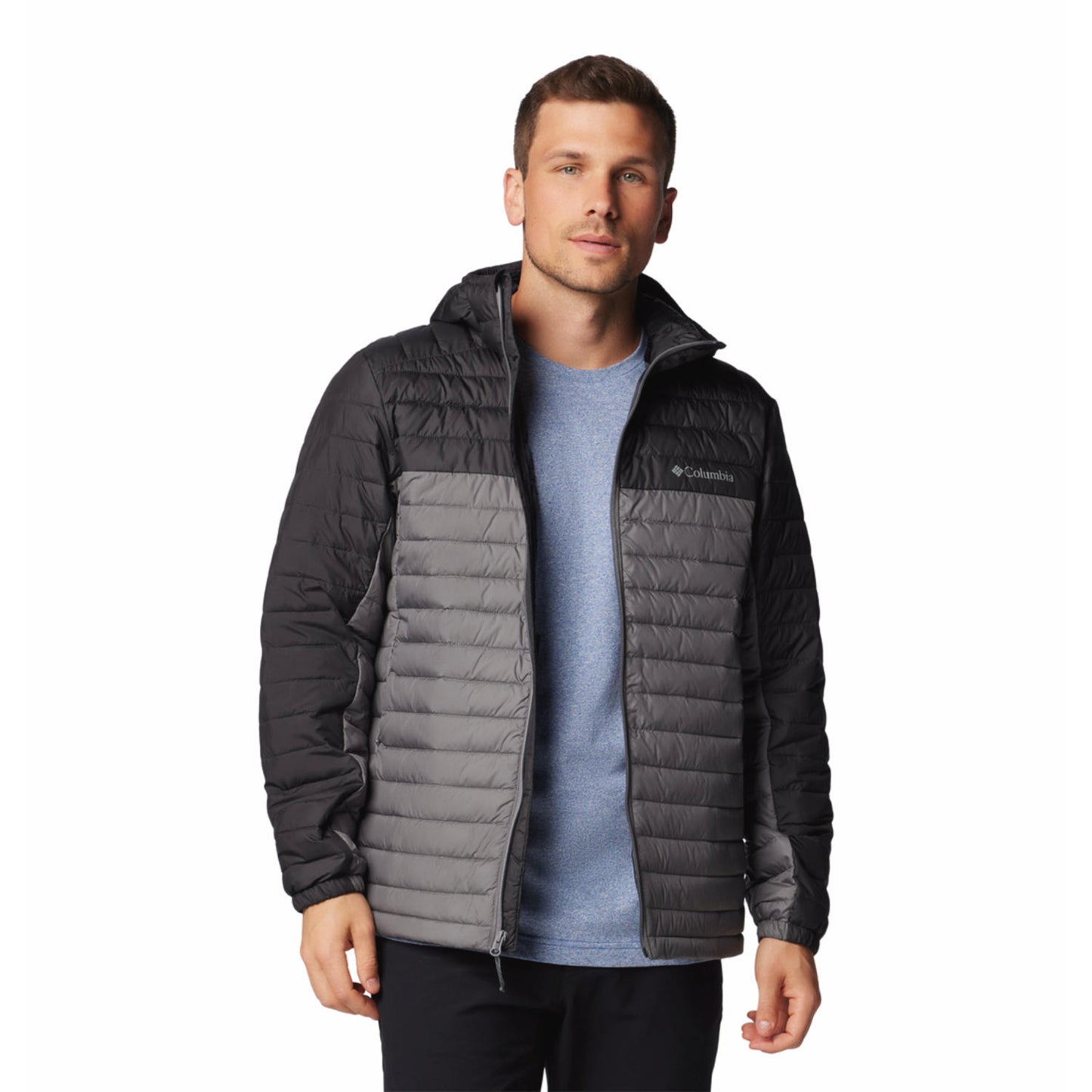 A Men Wearing Columbia Men Grey Silver Falls II Hooded Jacket
