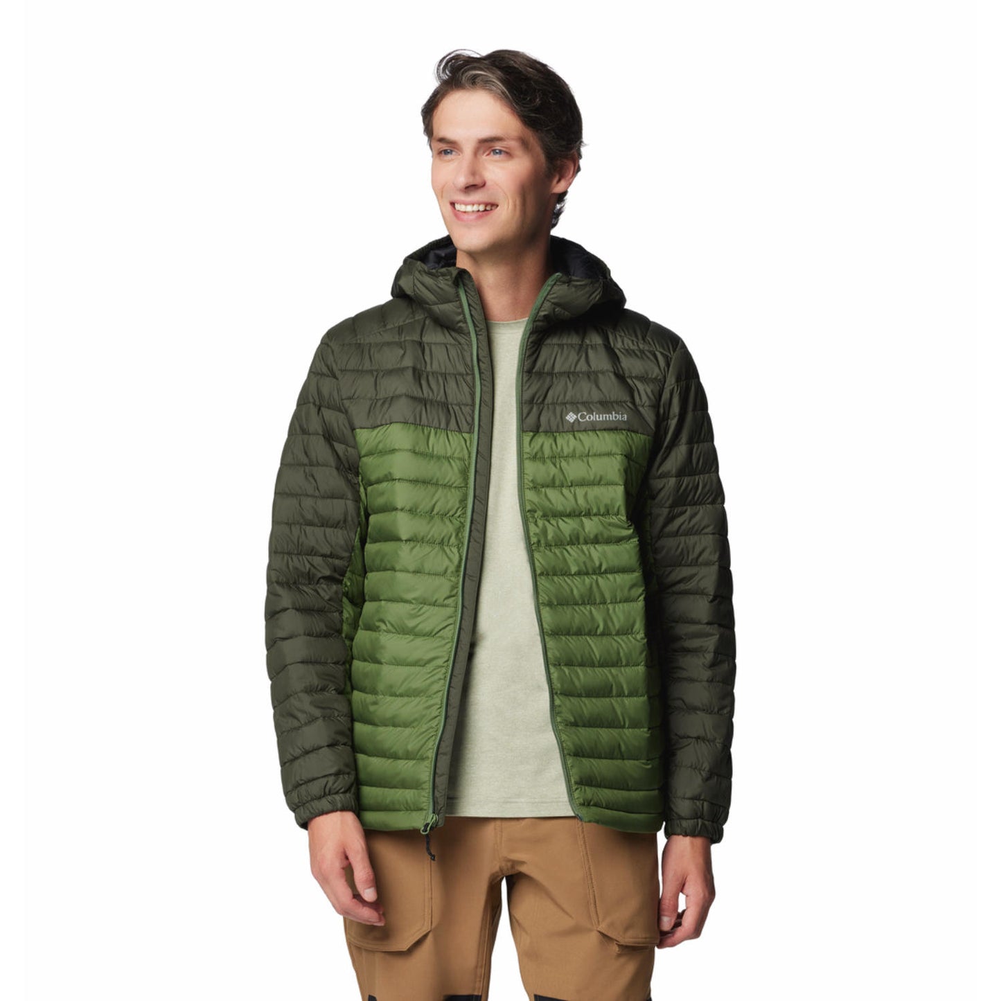 A Men Wearing Columbia Men Green Silver Falls II Hooded Jacket