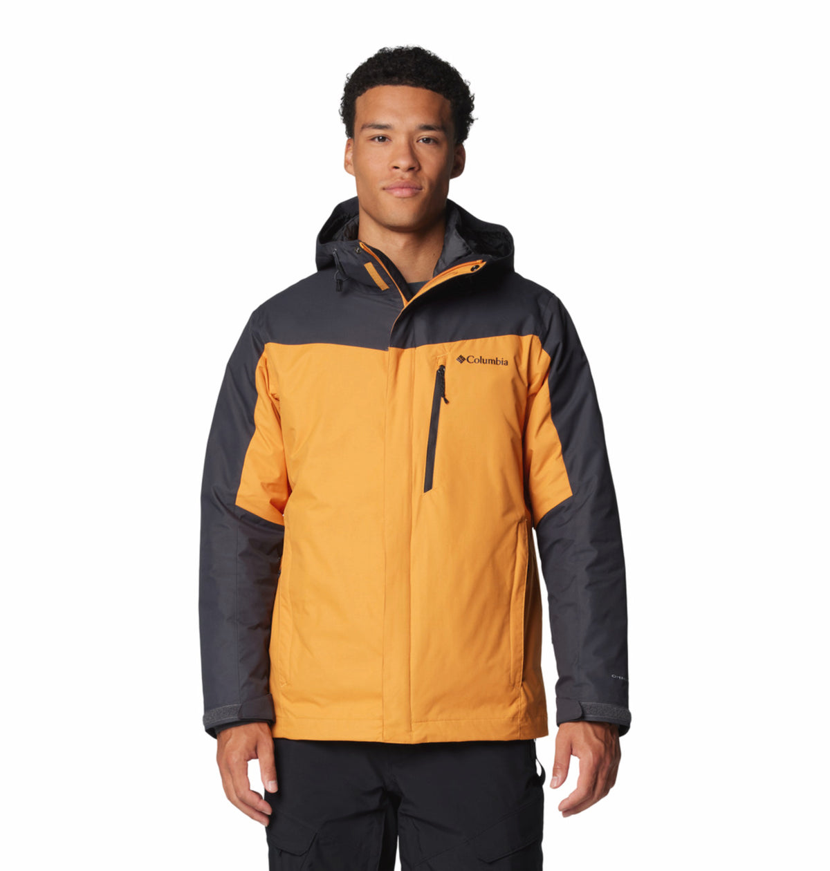 A Men Wearing Columbia Men Orange Whirlibird V Interchange Jacket