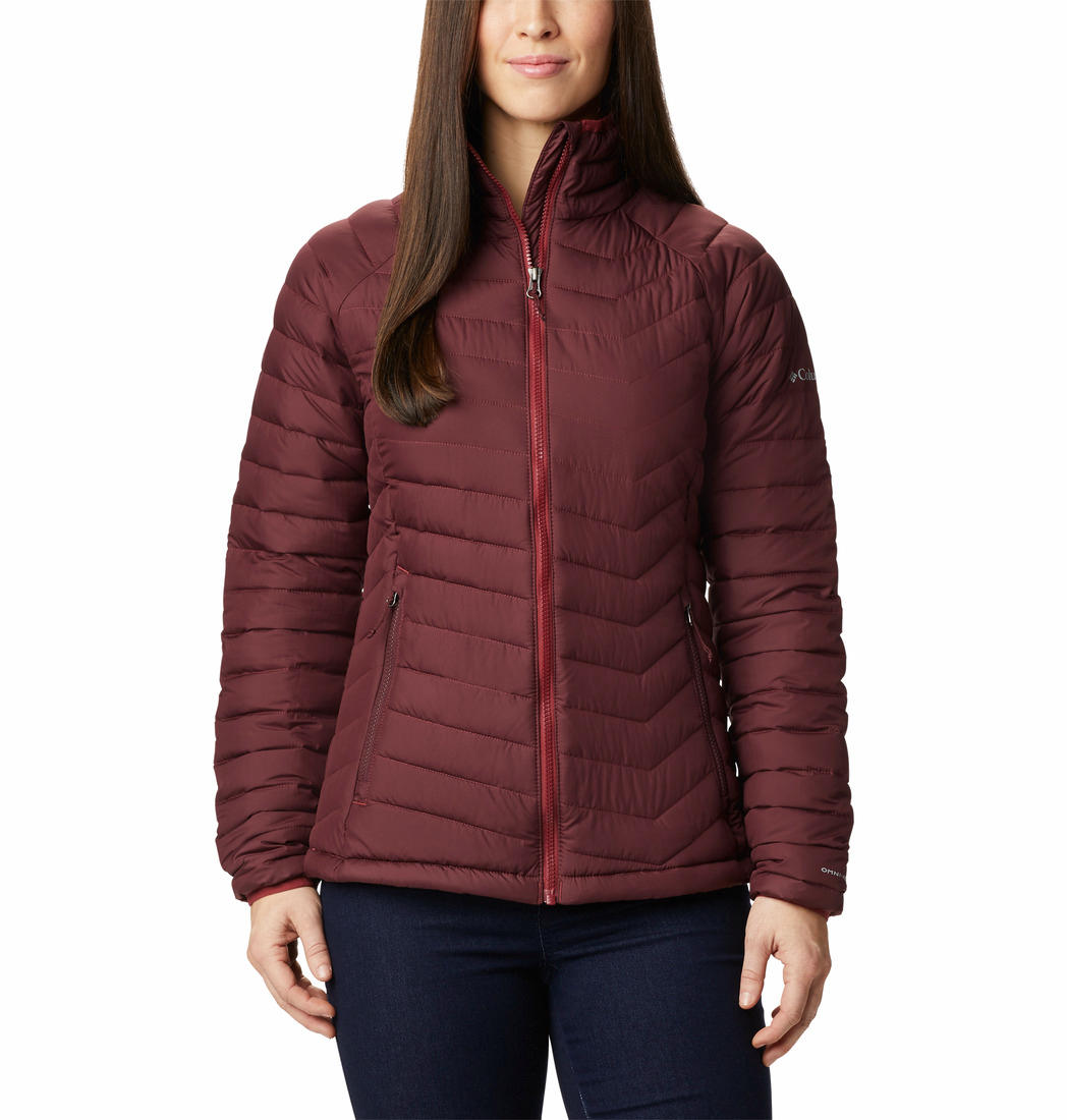 A Women Wearing Columbia Women Maroon Powder Lite Jacket
