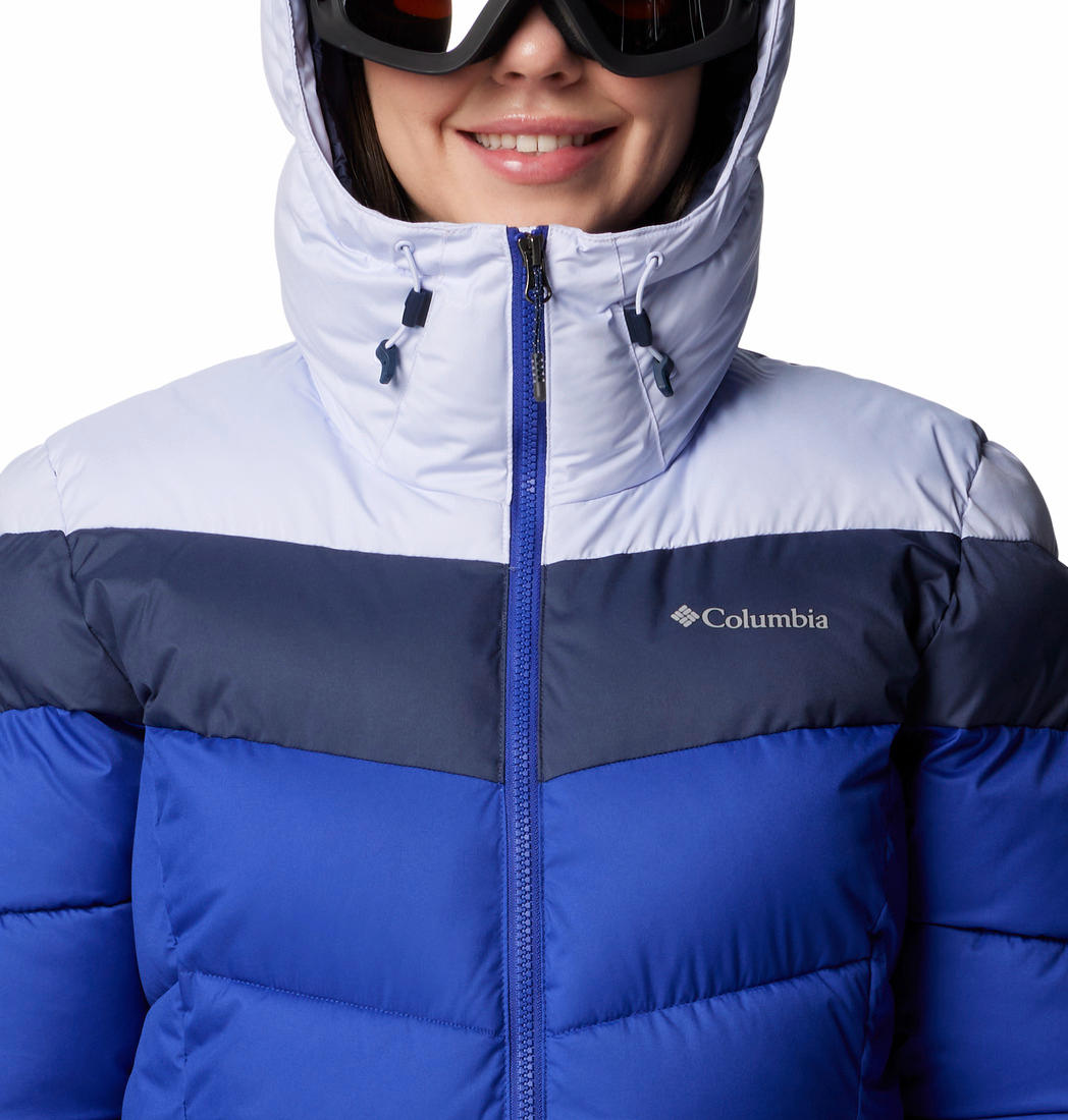 A Women Wearing Columbia Women Blue Abbott Peak II Insulated Jacket