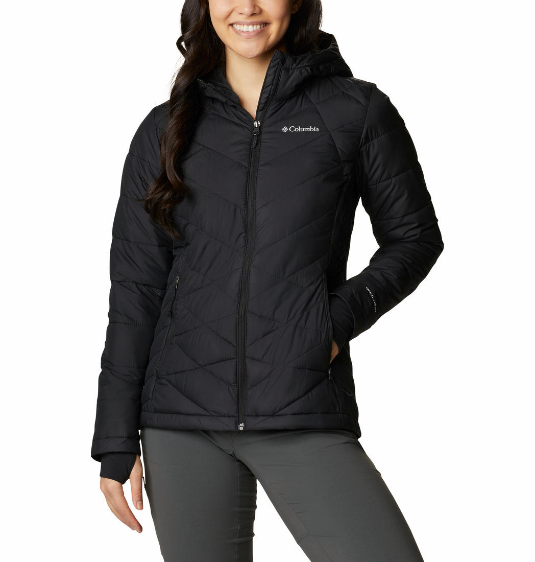 A Women Wearing Columbia Women Black Heavenly Hooded Jacket