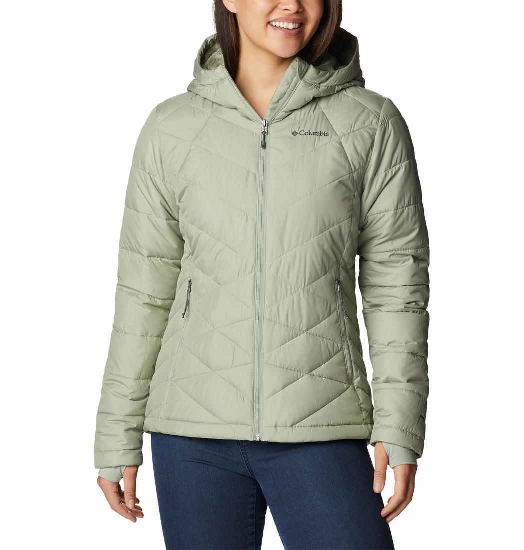 A Women Wearing Columbia Women Green Heavenly Hooded Jacket