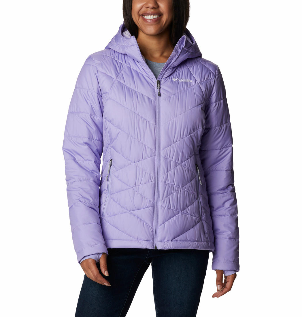 A Women Wearing Columbia Women Purple Heavenly Hooded Jacket
